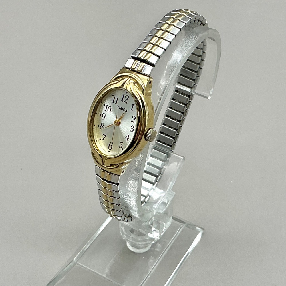 Timex Watch Womens SR 623 SW Two Tone Oval Expansion Bracelet 6" NEW BATTERY